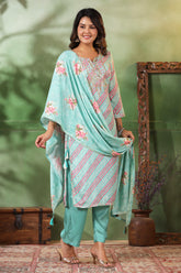 Mint Green Color Leheria Printed Muslin Suit