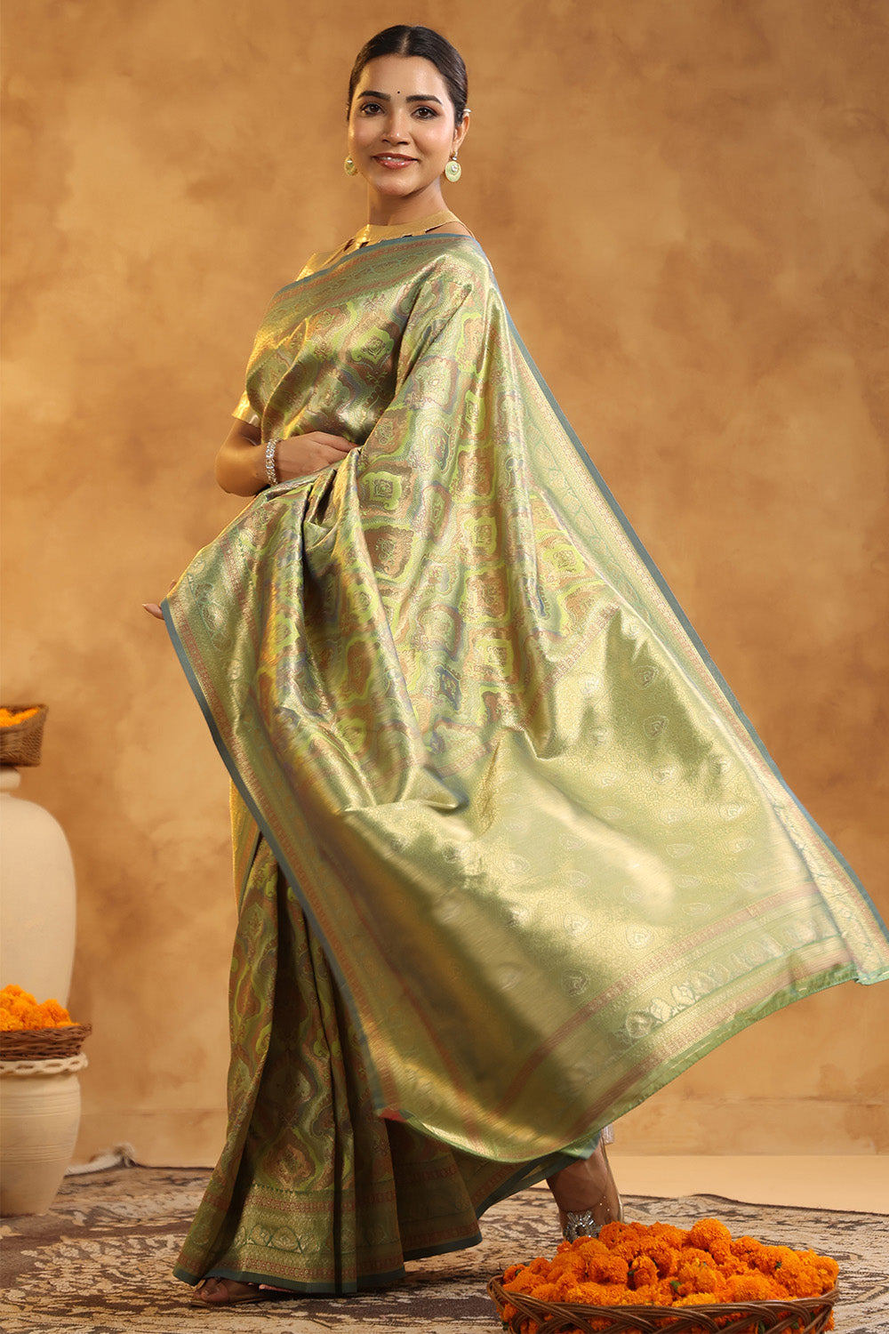 Sage Green Woven Silk Saree