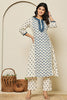 Cream & Navy Color Khadi Cotton Printed Kurta Set