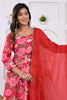Red Floral Printed Muslin Anarkali Suit