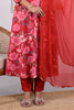 Red Floral Printed Muslin Anarkali Suit