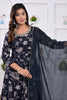 Navy Floral Printed Anarkali Muslin Suit