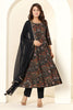 Black & Brown Muslin Floral Printed Anarkali Suit