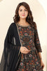 Black & Brown Muslin Floral Printed Anarkali Suit
