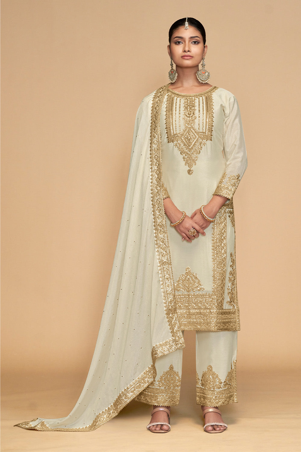 Crepe Silk Embroidered Suit Set