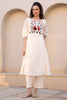 Cream Color Cotton Embroidered Kurta Set