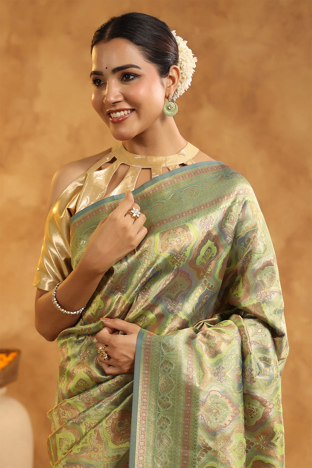 Sage Green Woven Silk Saree