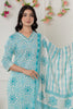 Turquois & Cream Cotton Printed Suit Set
