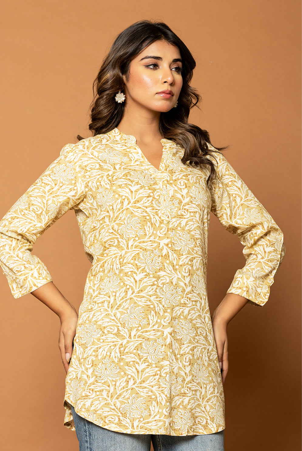 Beige & Cream Colour Floral Printed Kurti