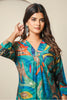 Teal Abstract Printed Muslin Long Kurta