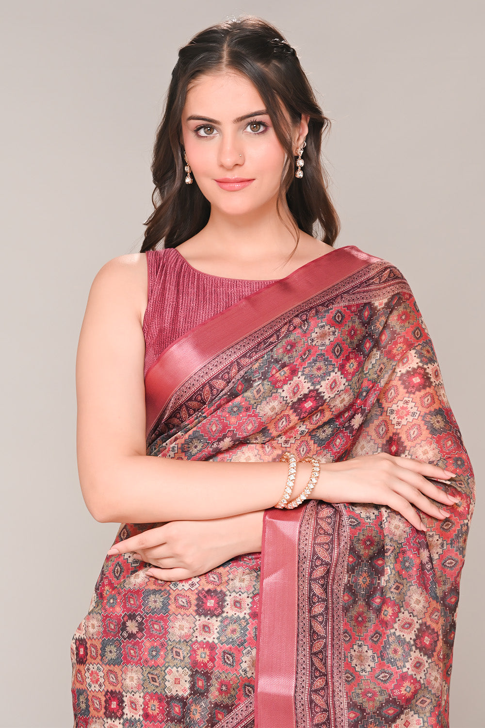 Maroon Color Cotton Silk Printed Saree