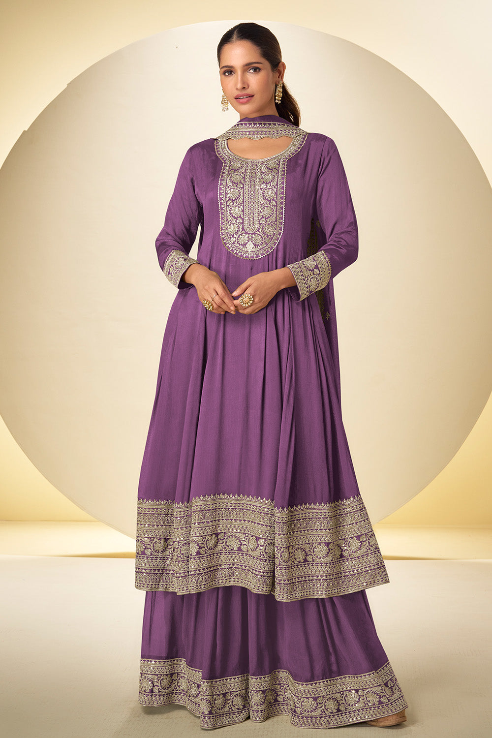 Crepe Silk Embroidered Anarkali Suit With Embroidered Sharara