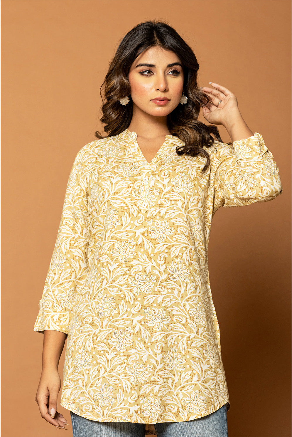 Beige & Cream Colour Floral Printed Kurti