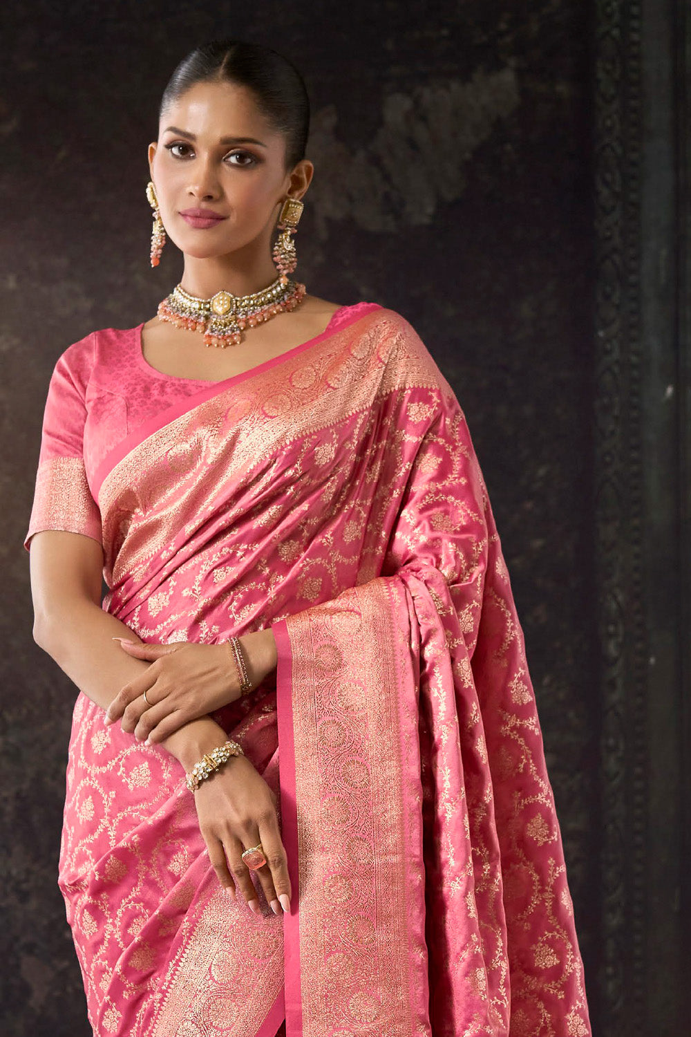 Dusty Pink Katan Silk Banarasi Zari Woven Saree