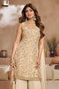 Cream Silk Woven and Neck-Embroidered Suit With Palazzo