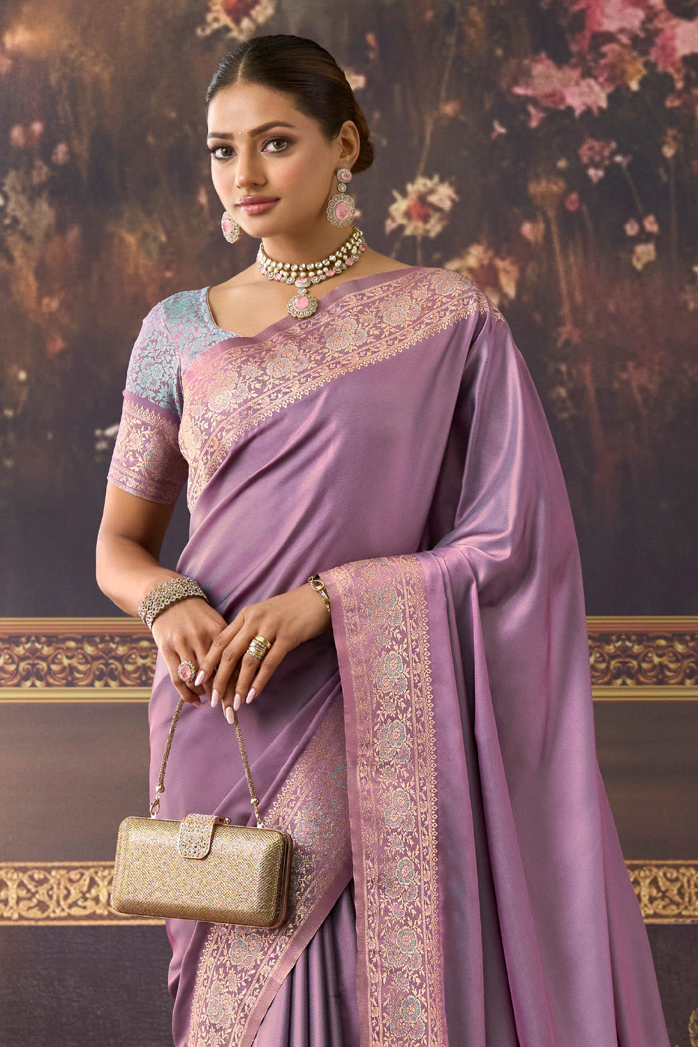 Lavender Zari Woven Mulberry Silk Saree