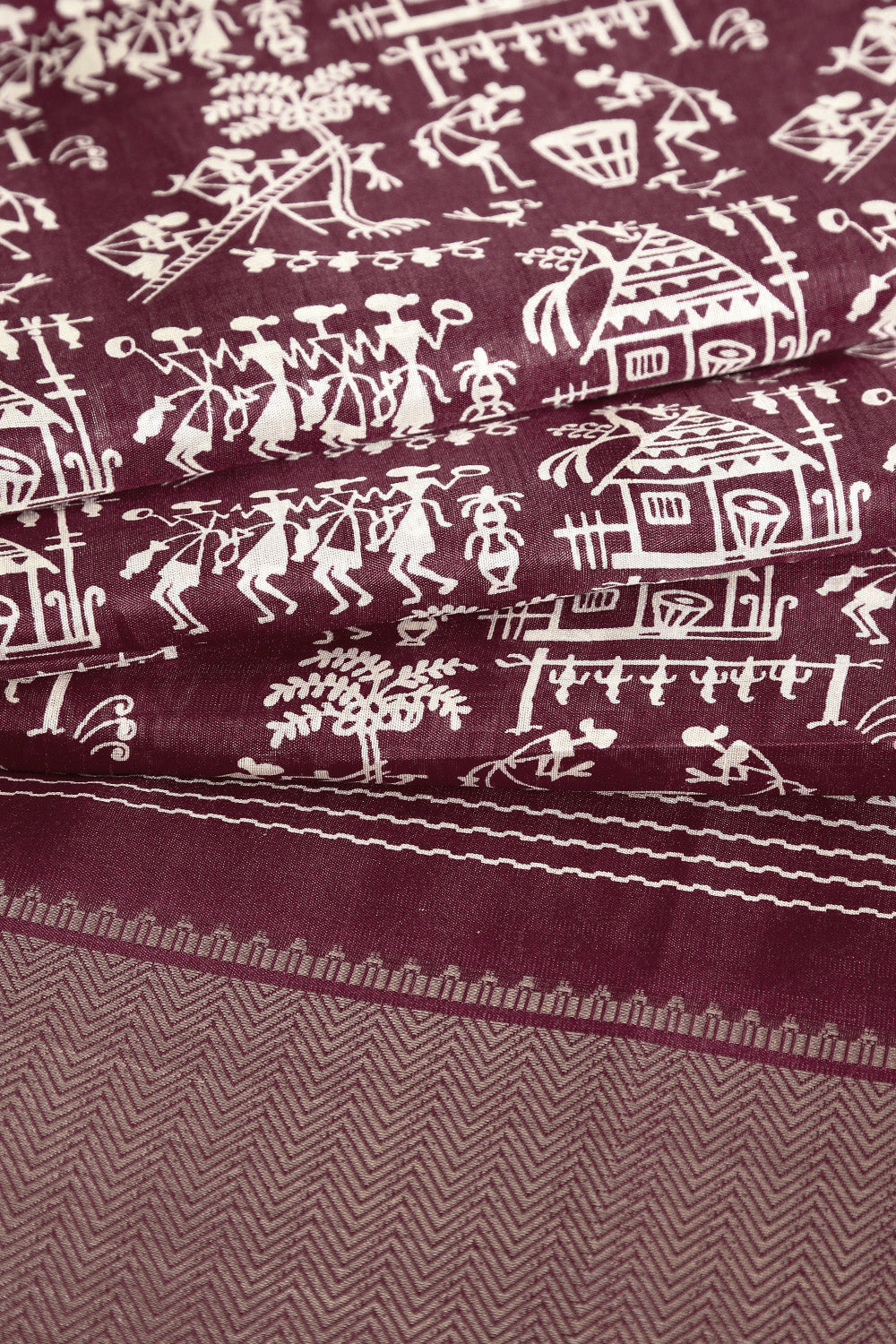 Dark Burgundy Cotton Silk Printed Saree