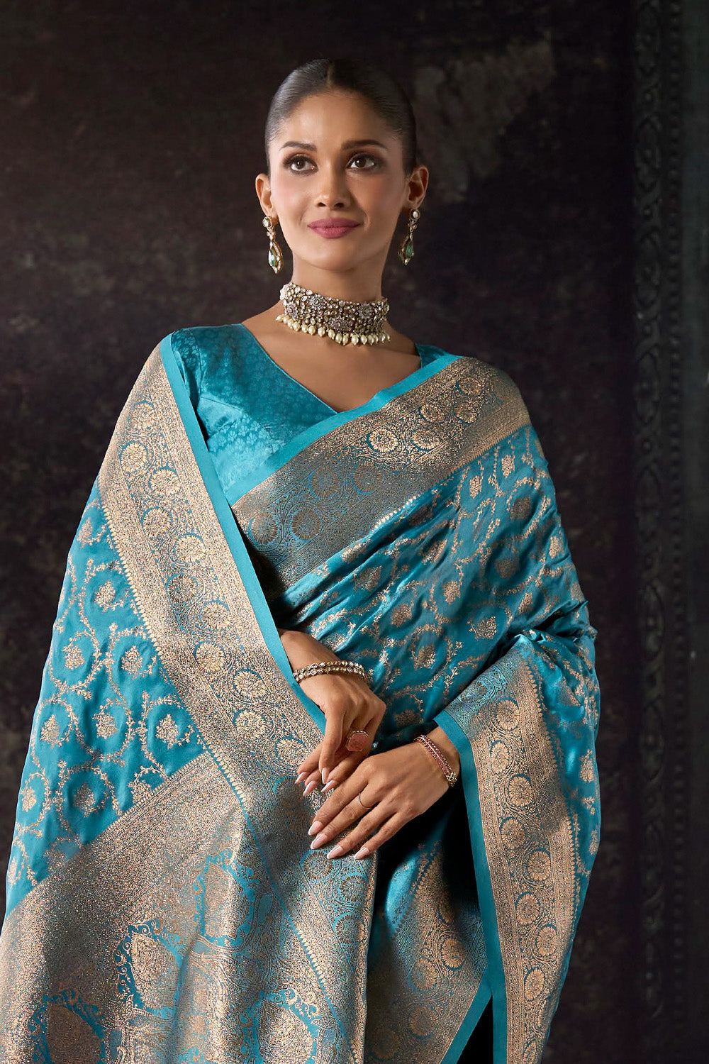 Pacific Blue Katan Silk Banarasi Zari Woven Saree