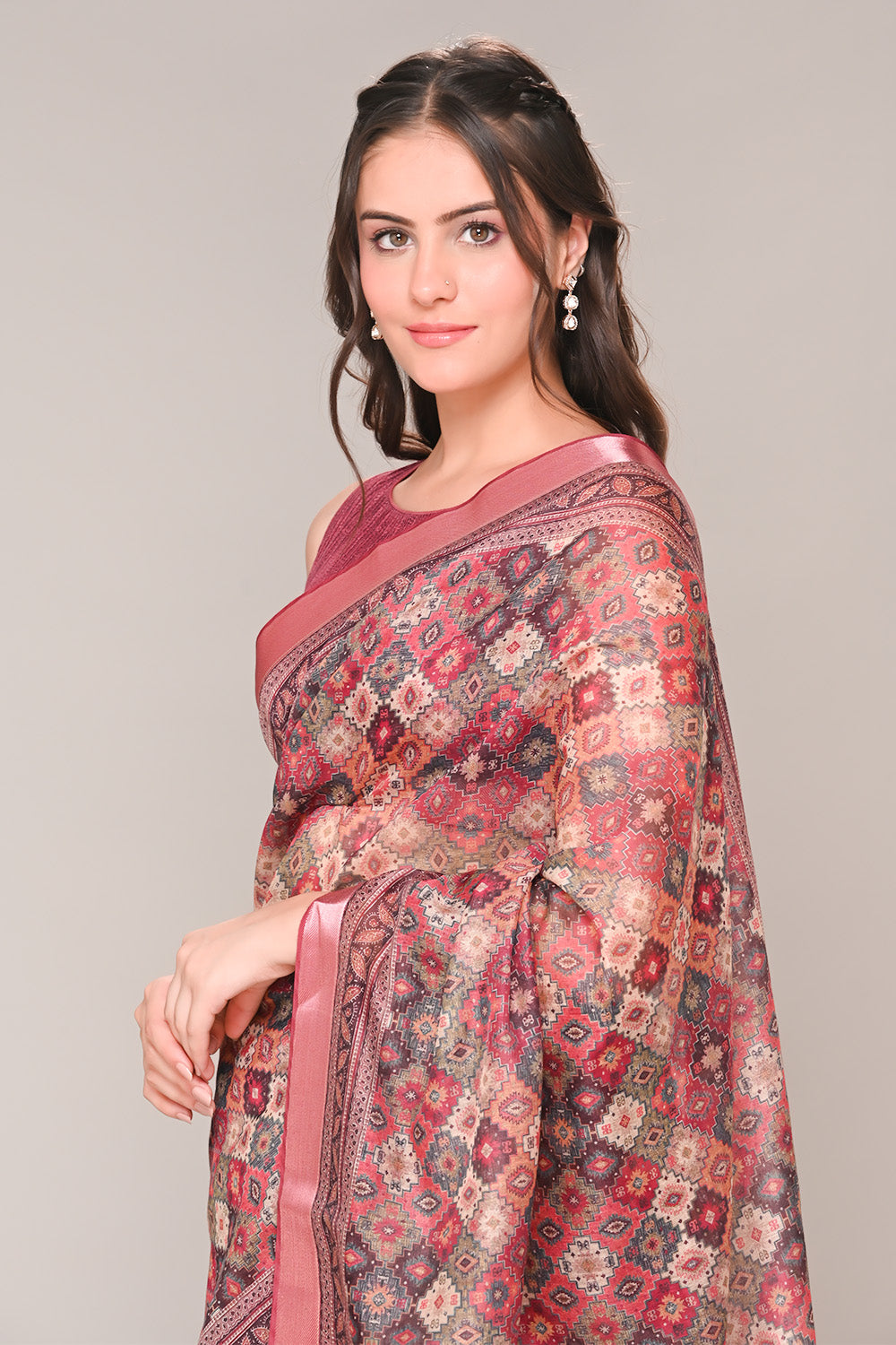 Maroon Color Cotton Silk Printed Saree