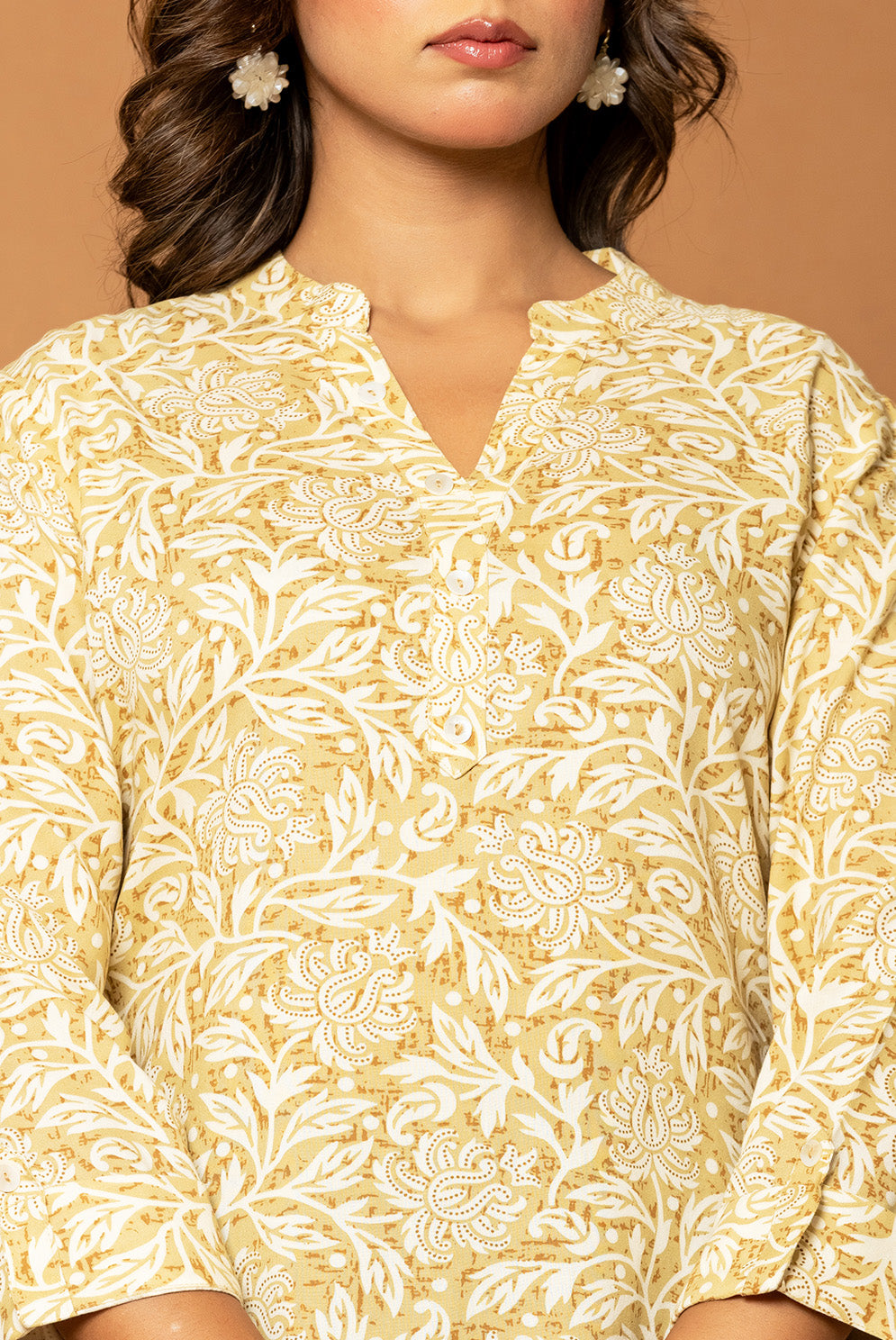 Beige & Cream Colour Floral Printed Kurti