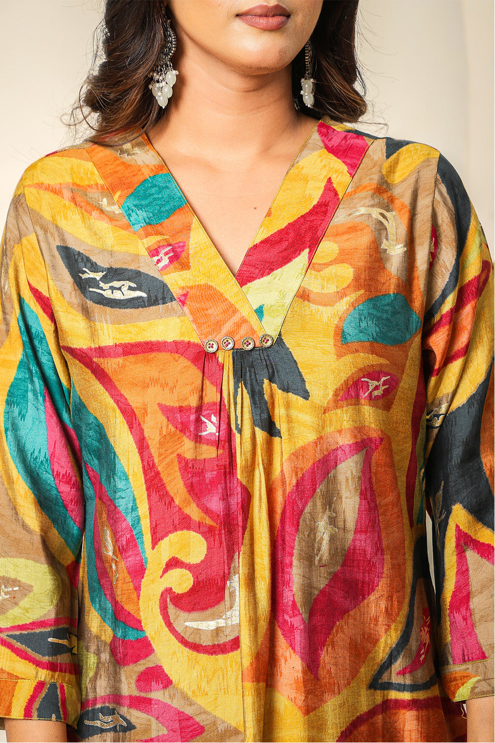 Mustard Abstract Printed Muslin Long Kurta