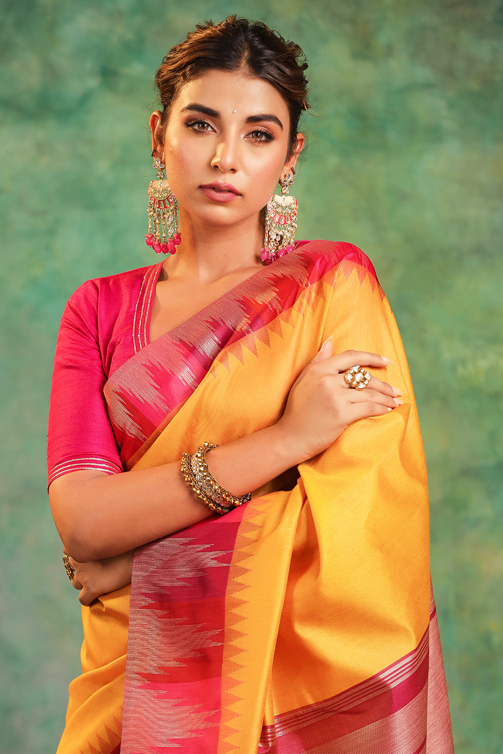 Mustard Color Cotton Silk Woven Saree