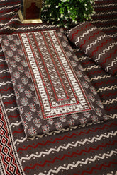 Brown Color Cotton Printed & Neck Embroidered Unstitched Suit