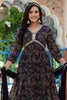 Black Chinone Crepe Floral Printed and Neck-Embroidered Anarkali Suit