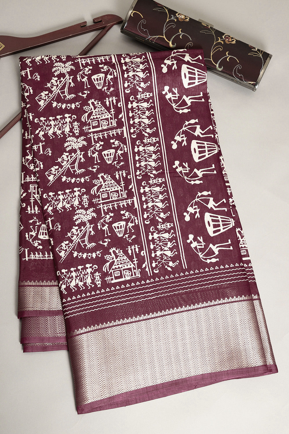 Dark Burgundy Cotton Silk Printed Saree