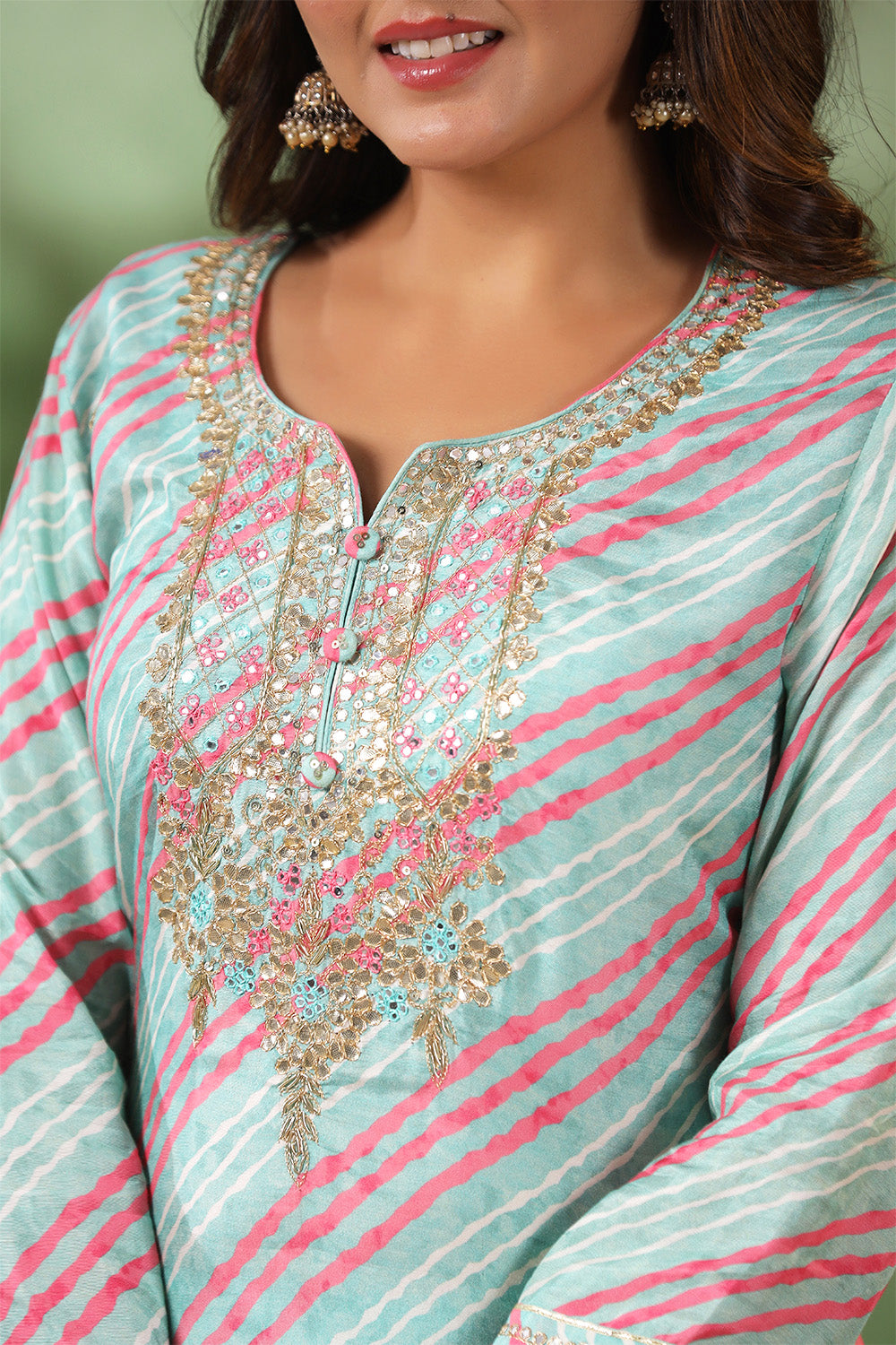 Mint Green Color Leheria Printed Muslin Suit