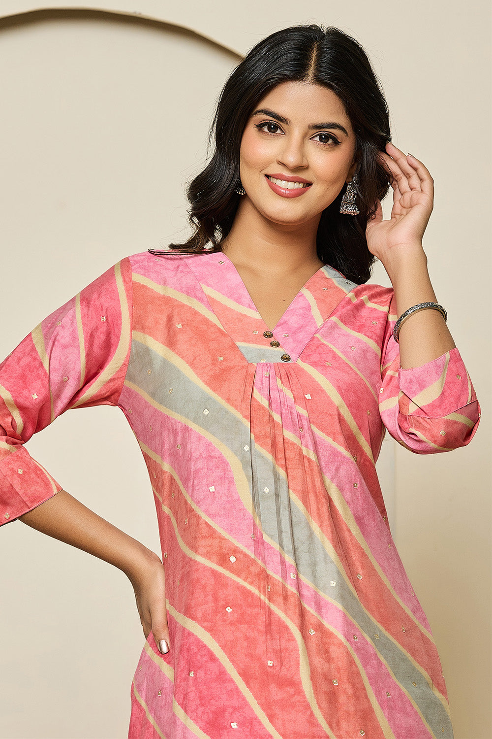 Pink Colour Muslin Printed Kurti