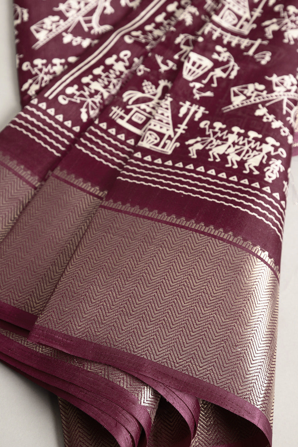 Dark Burgundy Cotton Silk Printed Saree