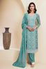 Teal Crepe Silk Embroidered Unstitched Suit