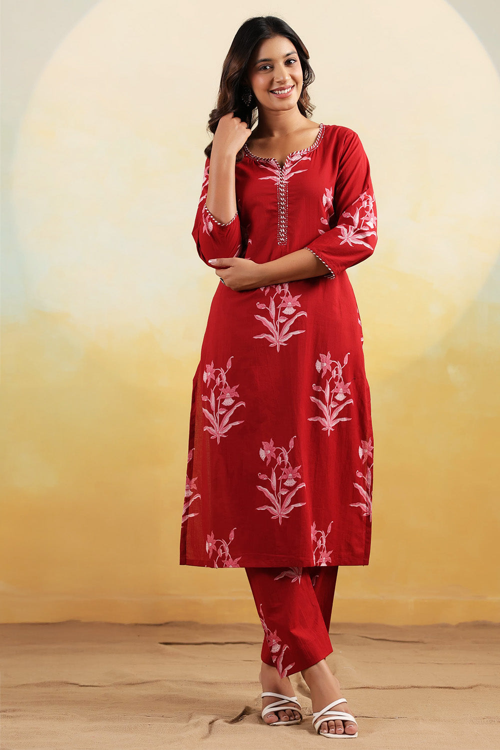 Maroon Color Floral Printed Long Kurta Set