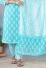 Turquoise Cotton Floral Printed Suit Set
