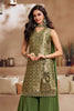 Green Silk Woven and Neck-Embroidered Suit With Palazzo
