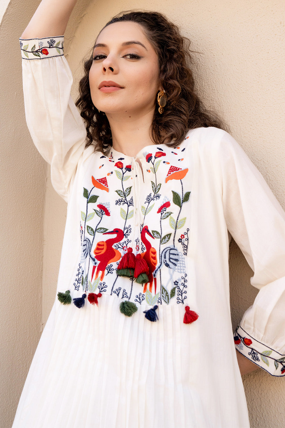 Cream Color Cotton Embroidered Kurta Set