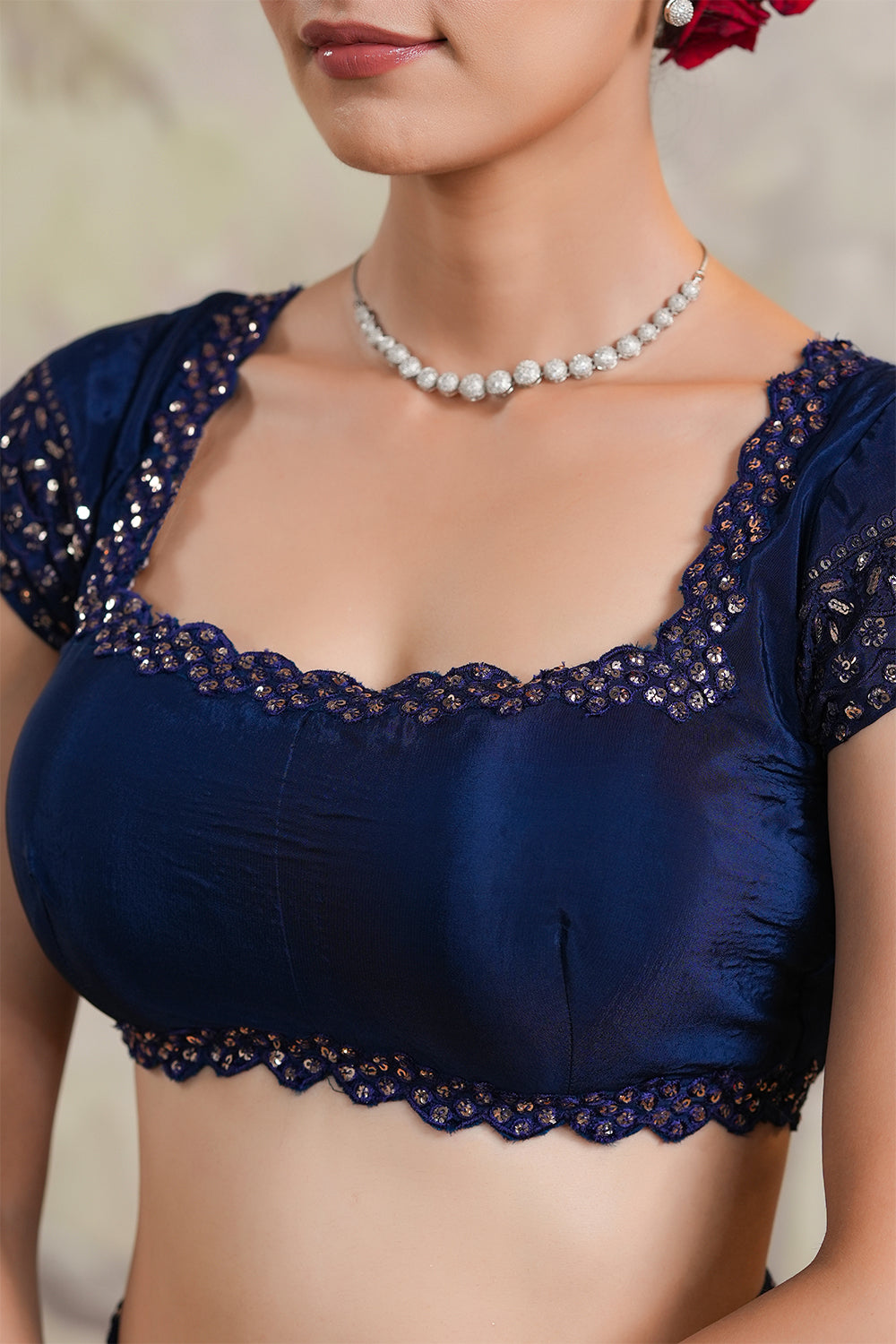 Navy Color Sequins Embroidered Georgette Saree