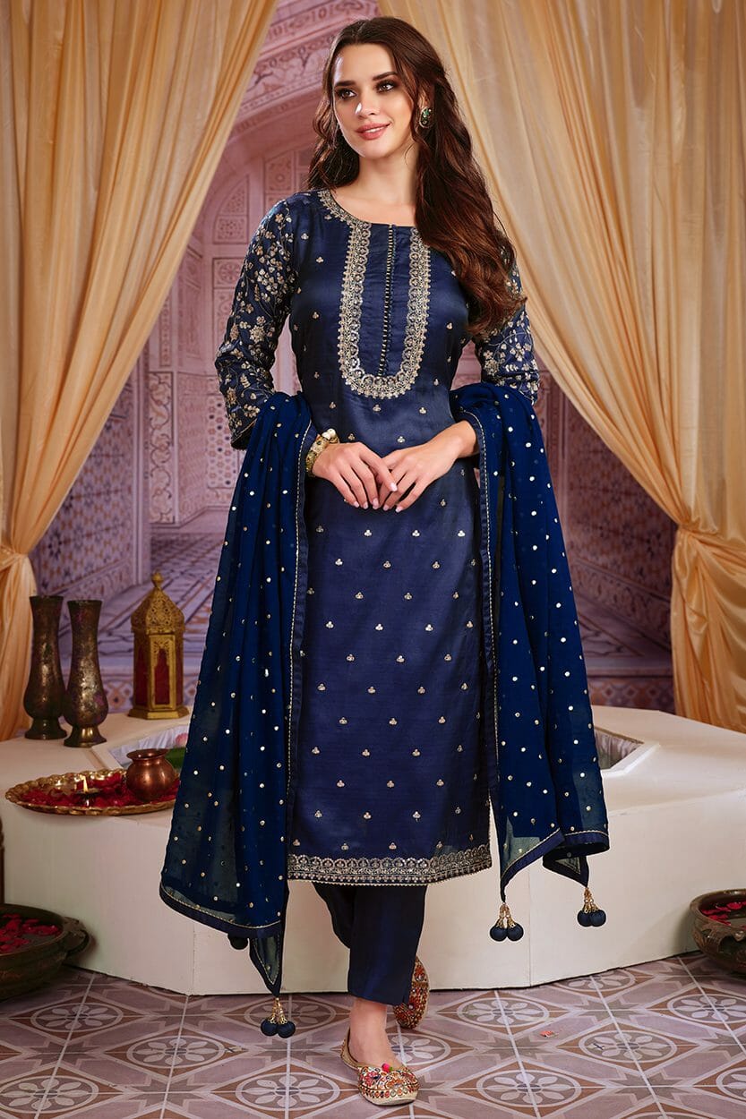 Navy blue silk sales suit
