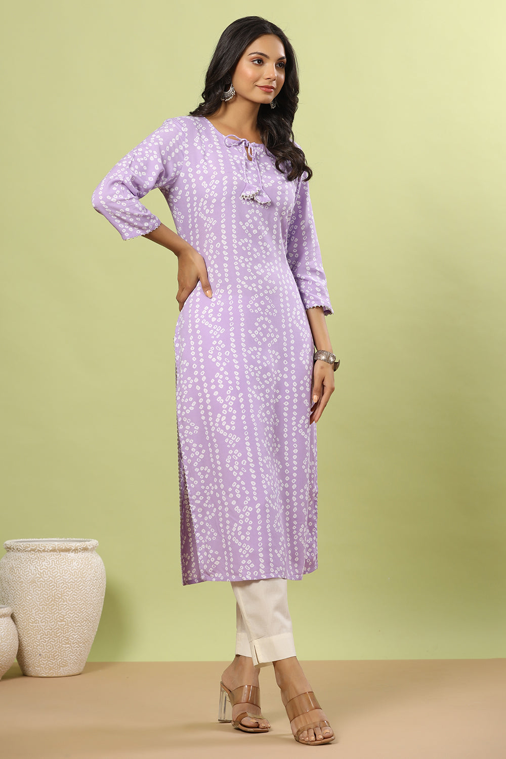 Mauve Color Bandhani Print Cotton Kurti
