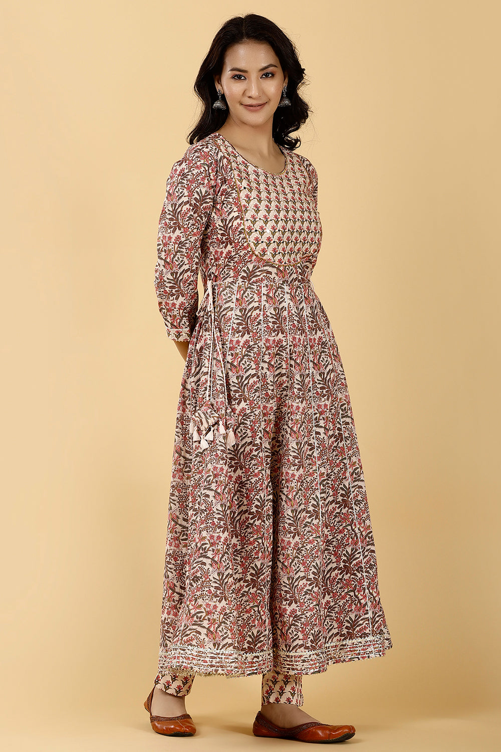 Beige Color Cotton Printed Suit