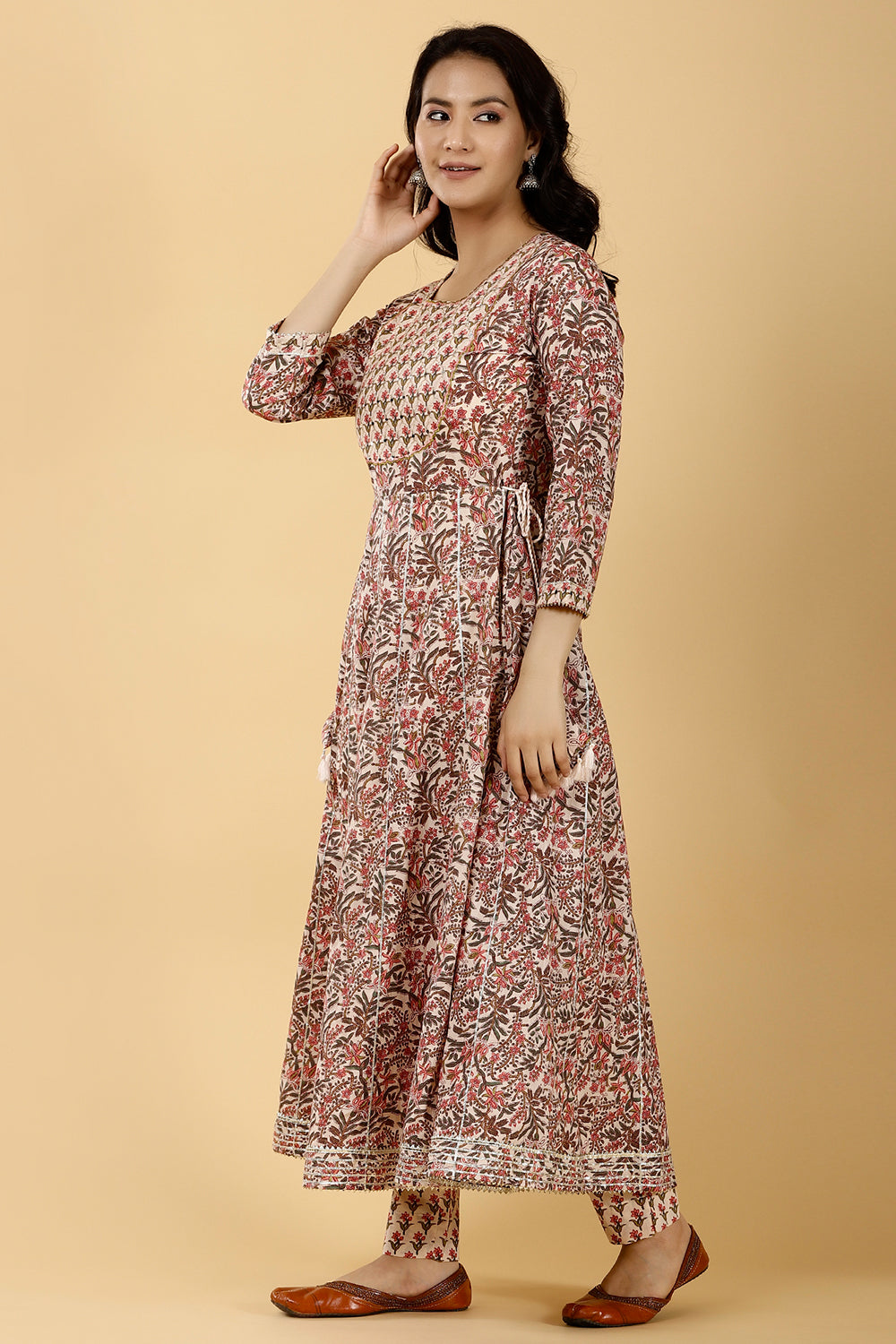 Beige Color Cotton Printed Suit