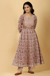 Beige Color Cotton Printed Suit