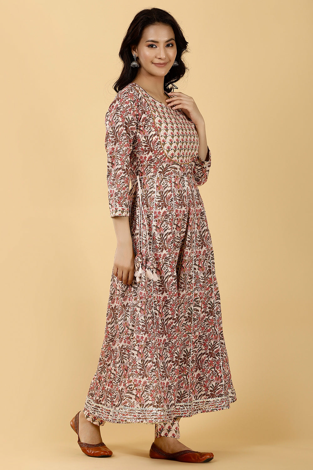 Beige Color Cotton Printed Suit