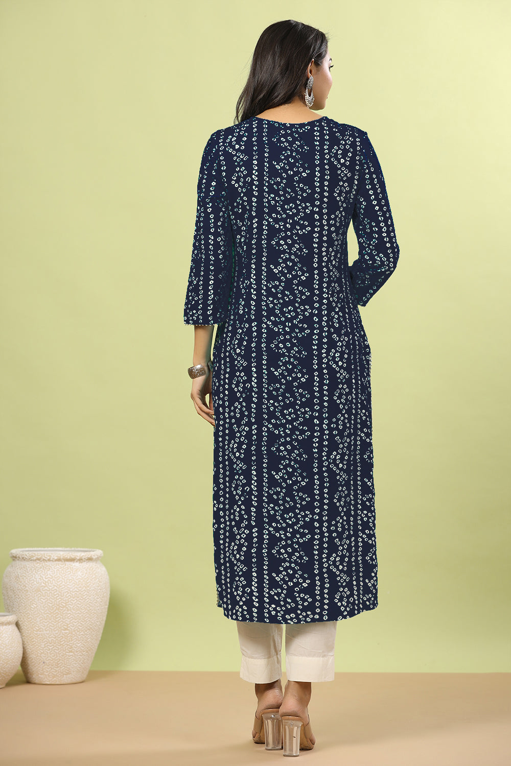 Navy Color Bandhani Print Cotton Kurti