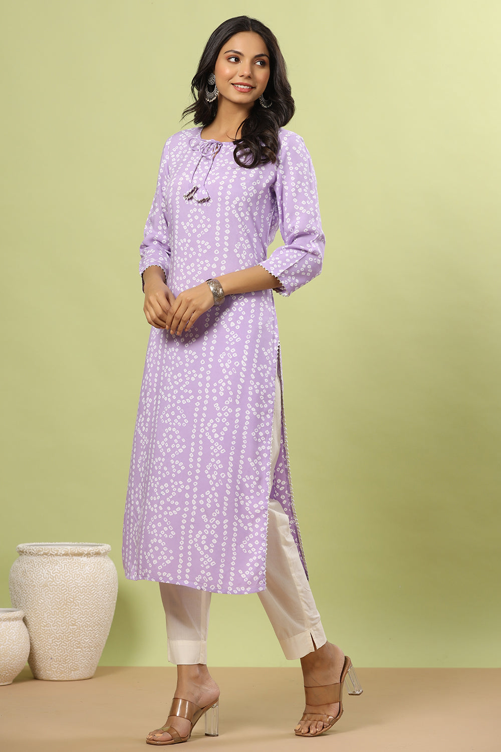 Mauve Color Bandhani Print Cotton Kurti