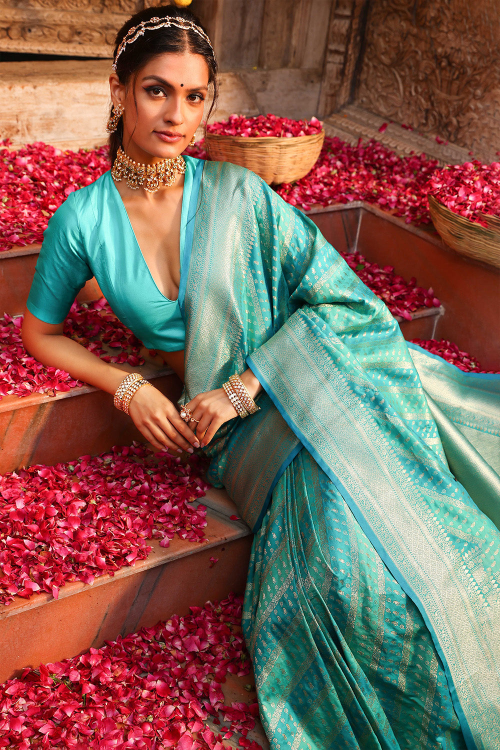 Turquoise Colour Silk Saree