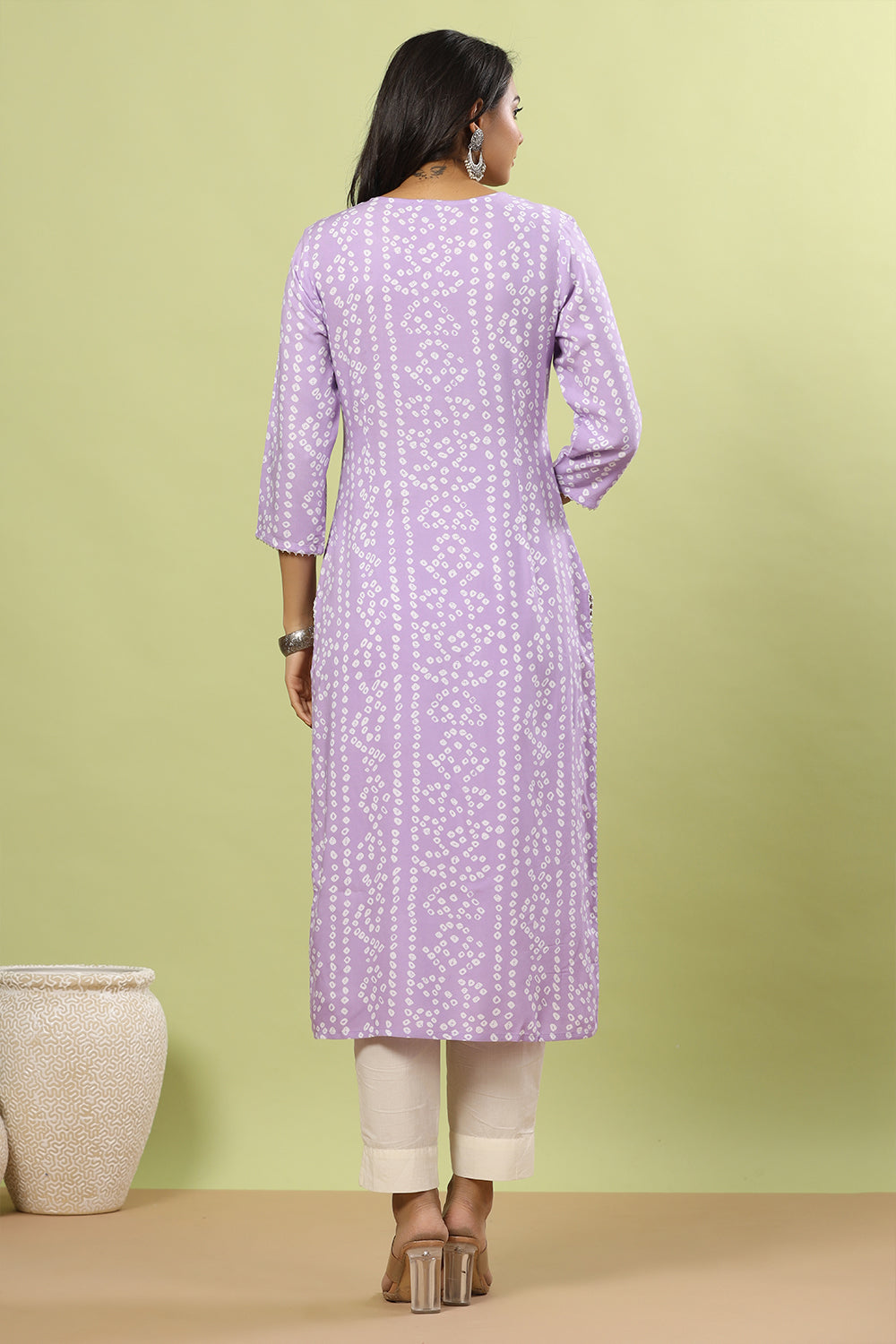 Mauve Color Bandhani Print Cotton Kurti