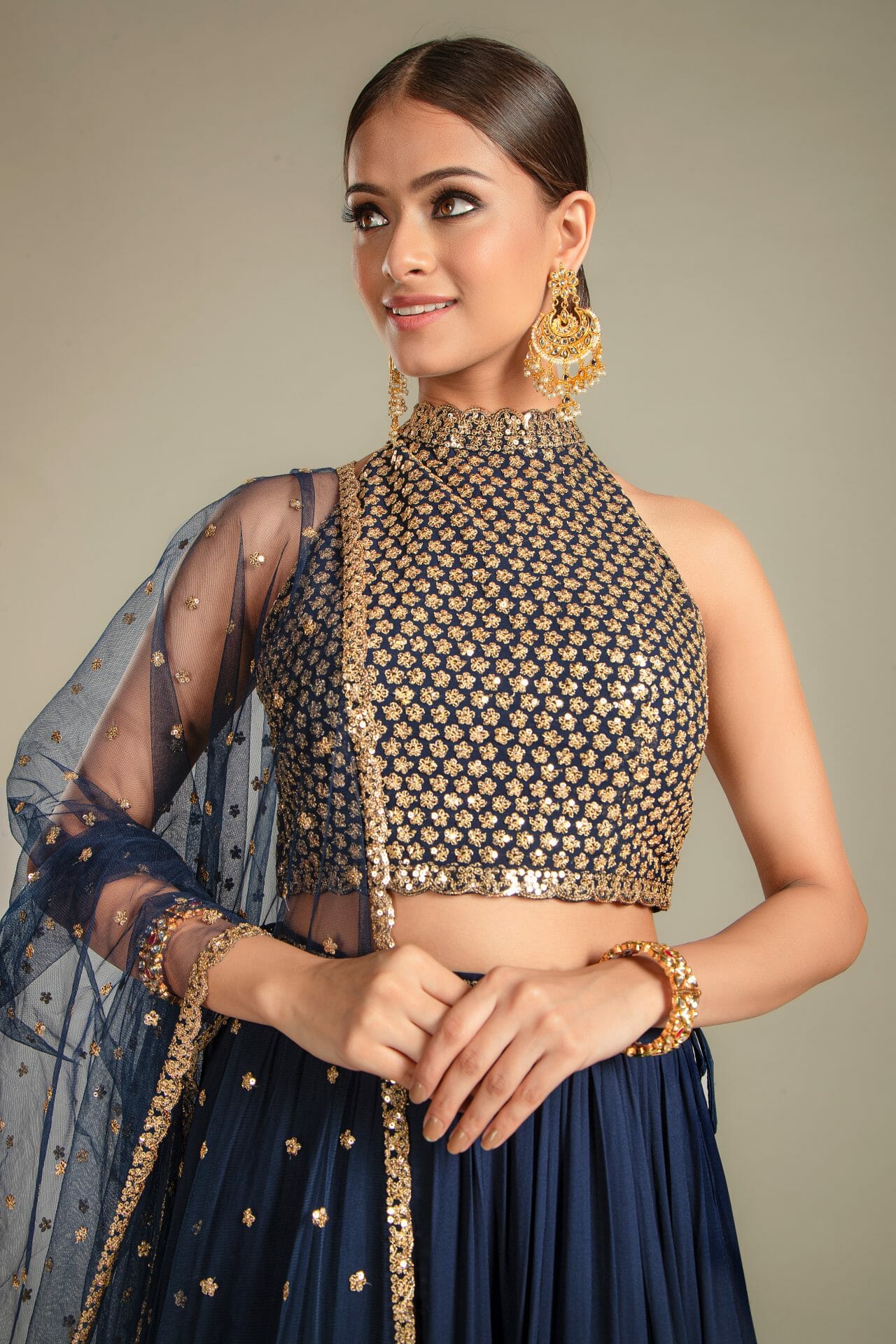 Navy Blue Georgette Lehenga