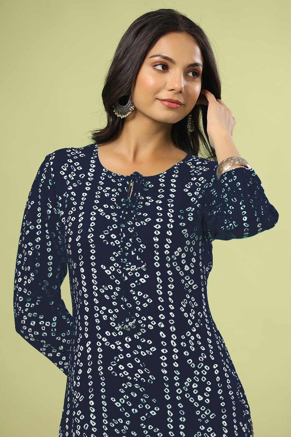 Navy Color Bandhani Print Cotton Kurti